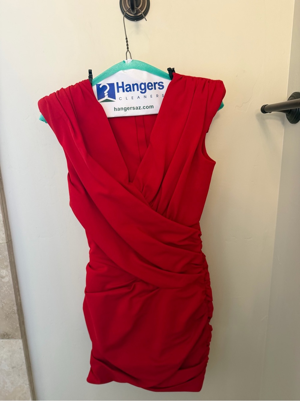 Balmain Red Draped Sleeveless Mini Dress